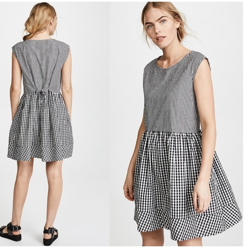 Madewell Gingham Gingham Poplin Dress Women XS Fit Flare Tie Back Preppy Classic